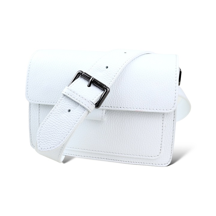 Geanta de umar Moranti Jocelyn, piele naturala, alb, pentru femei