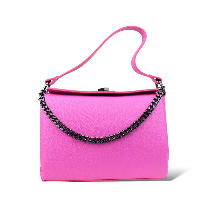 Дамска чанта Moranti, естествена кожа, 3 отделения, розова, модерен модел