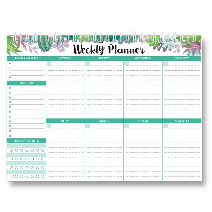 QttvbTna тетрадка за планиране, 52 страници, бяло/синьо