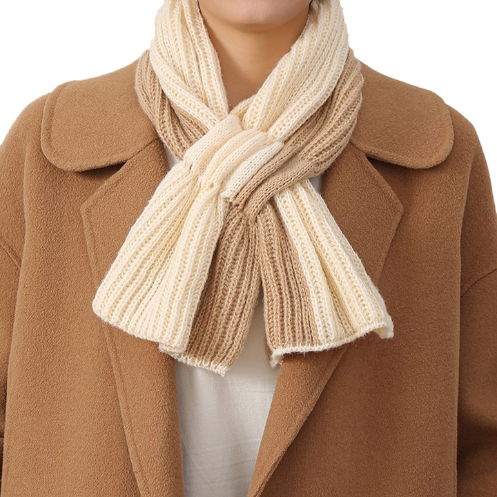 Esarfa tricotata pentru femei, design bicolor, 88x23cm, caldura si stil