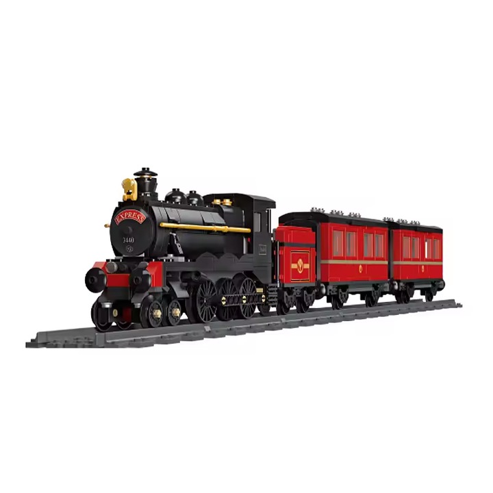 Set de Construit Tren cu Aburi, 789 Piese Reproducere Detaliata a Locomotivei GWR Express 3440, Model de Colectie Cu 3 Vagoane si Sina Inclusa, 78 Cm Lungime, Design Realist pentru Pasionati, Utility One