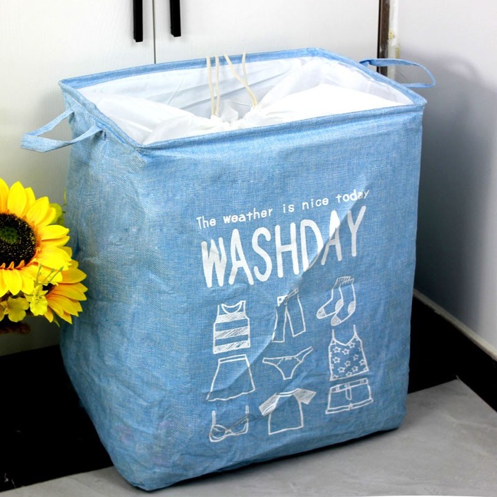 Cos de Rufe Textil, 72 L, 30 x 40 x 60 cm, Albastru, cu Imprimeu