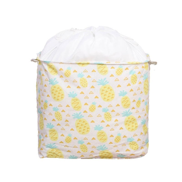 Cutie de Depozitare Pliabila, Cyrax, Impermeabila, cu Snur, Capacitate 100 L, cu Manere, 50x50x40cm, Model Ananas, Galben
