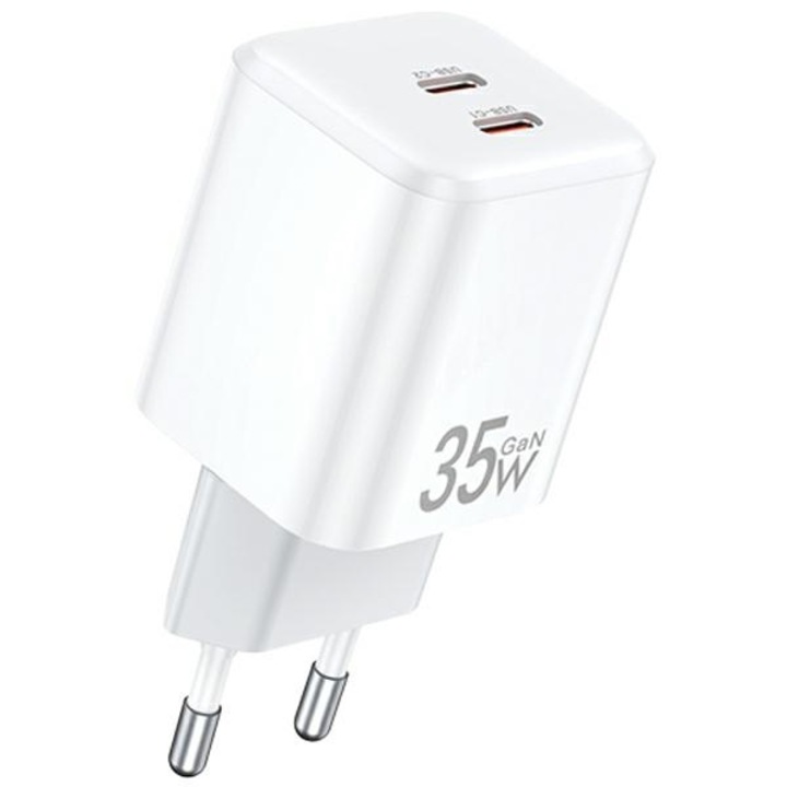 Fali töltő, Awei, 35 W, 2 x USB-C, fehér