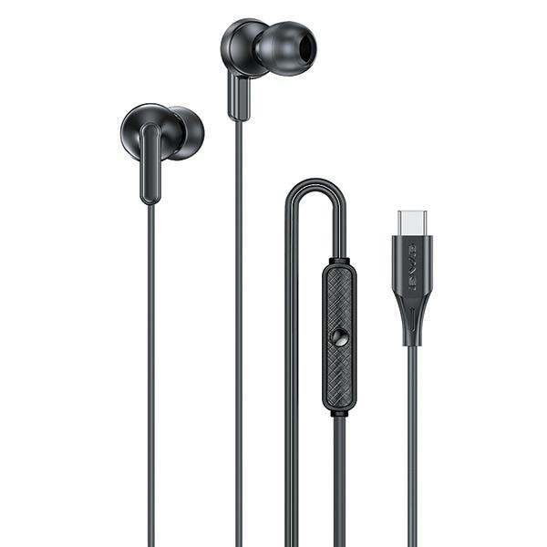 Casti cu fir, Awei, 1.2 m, negru, USB-C