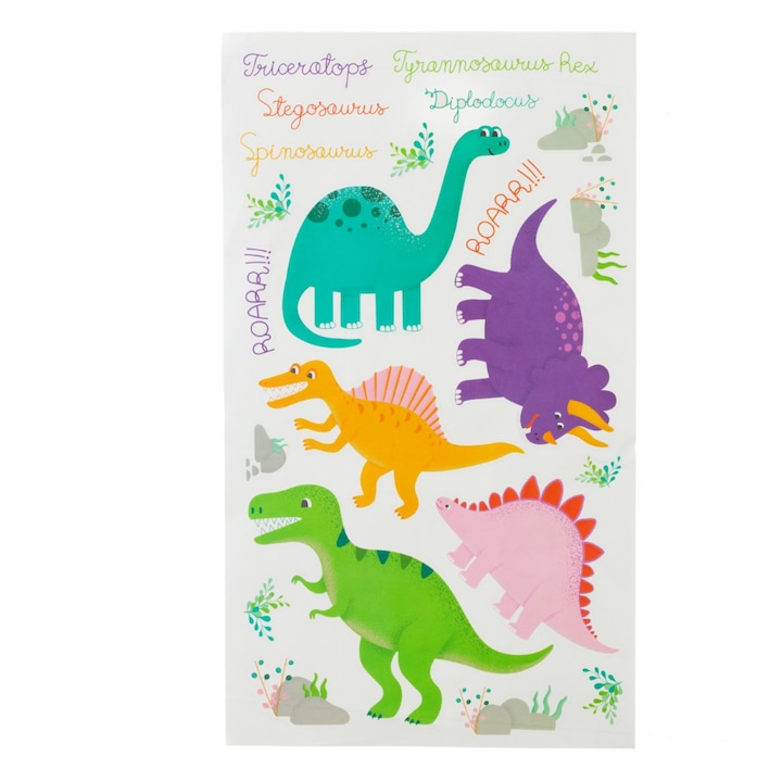 Stickere decorativa pentru camera copii, Sass & Belle, dinozauri, multicolor, set
