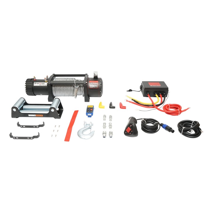 Troliu electric cu telecomanda 12V, 6.5cp, 6.1T (13500lbs) cablu otel 9x24m solenoid 400A Breckner Germany