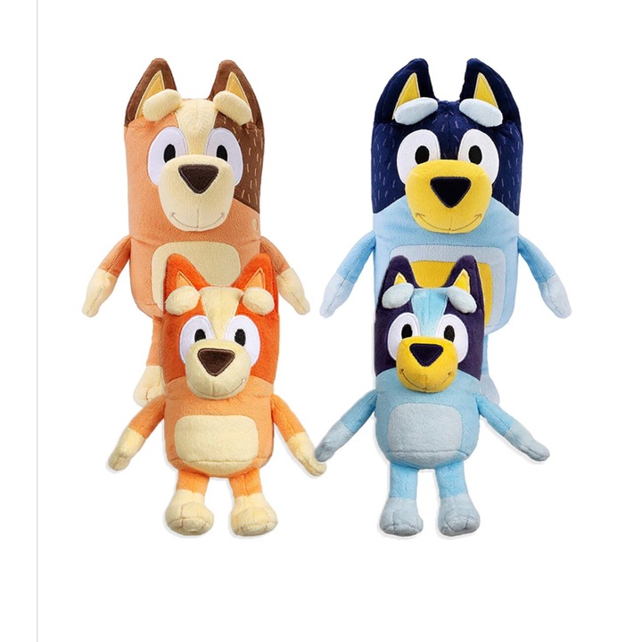 Set 4 Jucarii de Plus - Familia lui Bluey, Bingo, Caramela si Bandit 29 cm, BimBimBo