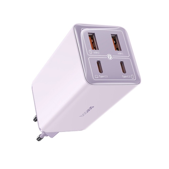 Incarcator 2x USB, 2x Type-C, 100W + Cablu Type-C, Mov