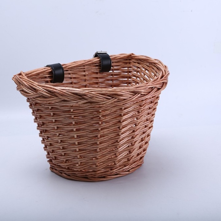 Кошница за велосипед от ракита във винтидж стил, ръчно тъкана изработка от естествен ратан, регулируеми PU презрамки за персонализирано прилягане