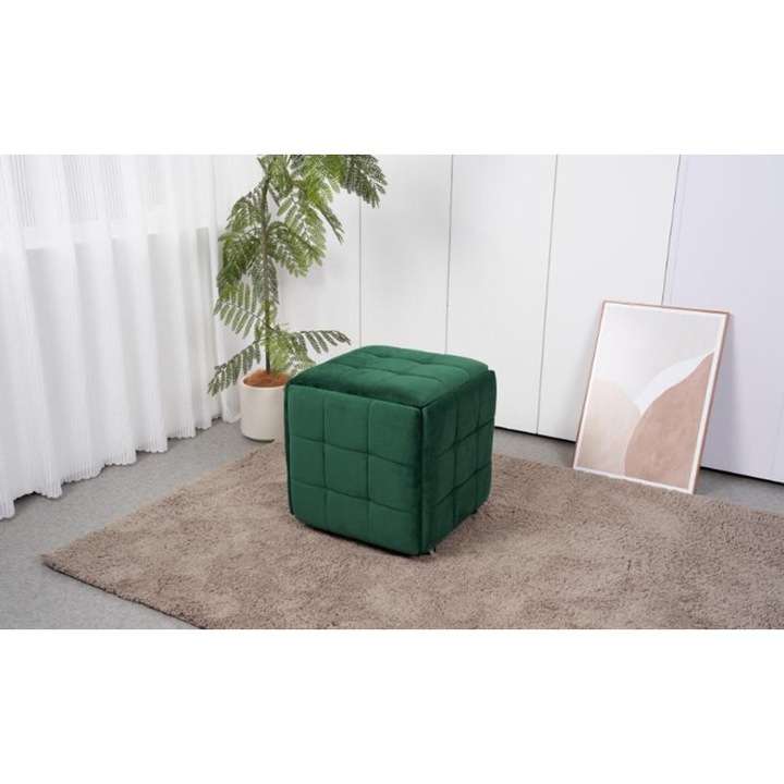 Set 5 tabureti KTC2281 compacti, cu picioare si loc de depozitare, 47x47x47 cm, Verde
