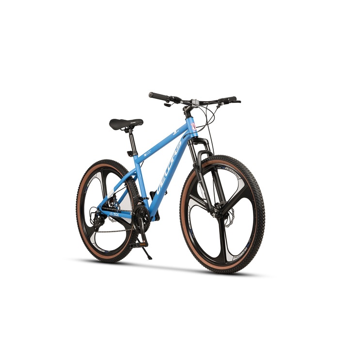 Велосипед MTB-HT Velors Prime 2.7, V27301M, 27,5 инча магнезиеви колела, интегрирани кабели, предно окачване, гума с MTB профил и гума, предна/задна дискова спирачка, 21 скорости, синьо/бяло