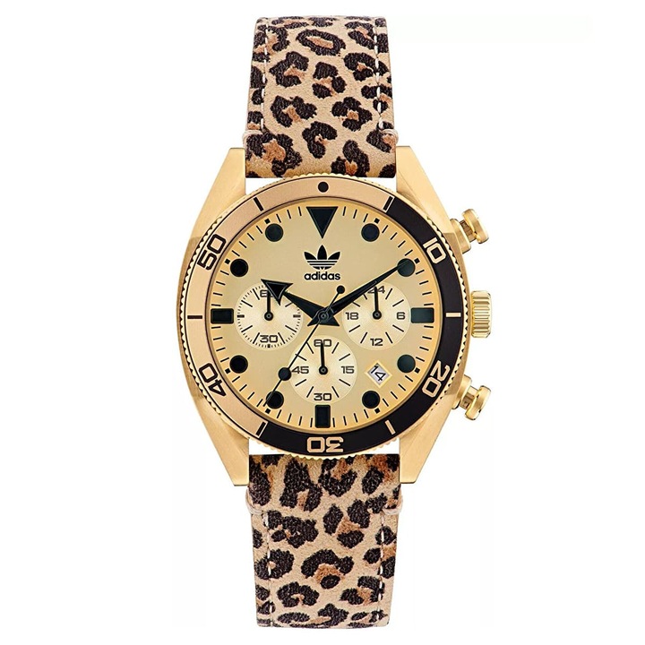 Мъжки часовник Adidas EDITION TWO CHRONO ICON, каишка от естествена кожа с животински принт, златен корпус от неръждаема стомана, 42x12.25 mm, водоустойчивост 10 ATM
