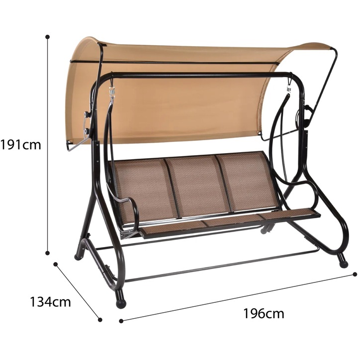 Balansoar Kring Ibiza, 191x134x196 cm, 3 locuri, culoare bej