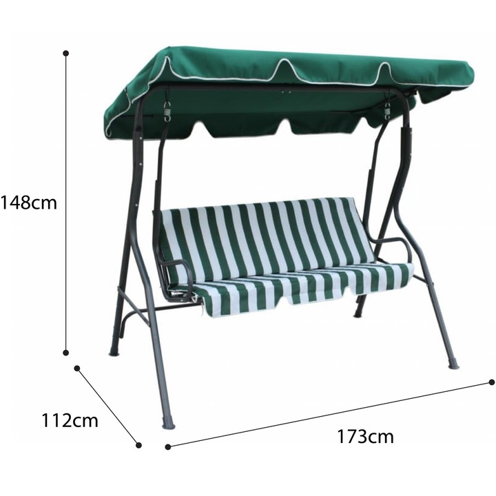 Balansoar Kring Jarvis, 173x112x148 cm, culoare alb/verde