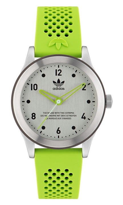Мъжки часовник Adidas CODE THREE, неръждаема стомана, 40x10.2mm, зелена силиконова каишка, бял циферблат, водоустойчив 5 ATM