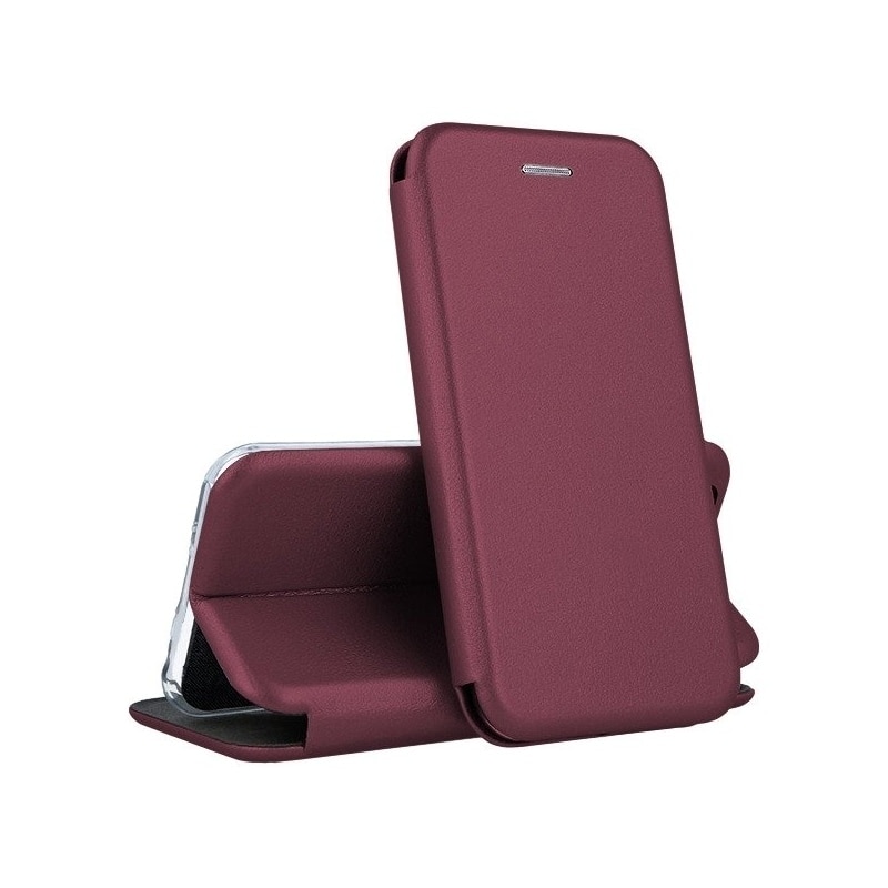 Husa Compatibila cu Motorola Moto E13, Elegance Book, Inchidere Magnetica, Buzunar Interior pentru Carduri, Visiniu, Atlas
