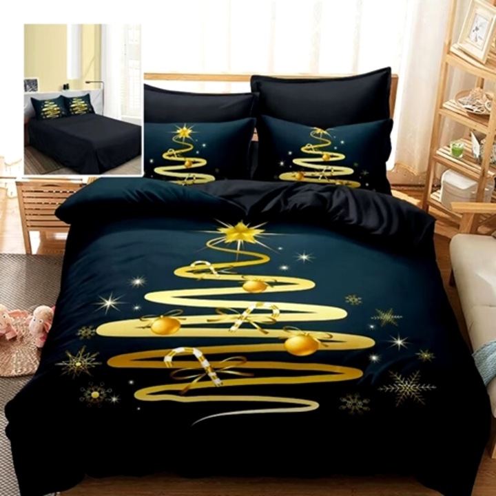 Lenjerie de pat Craciun, finet, 6 piese, pentru pat dublu, Pucioasa, CR116