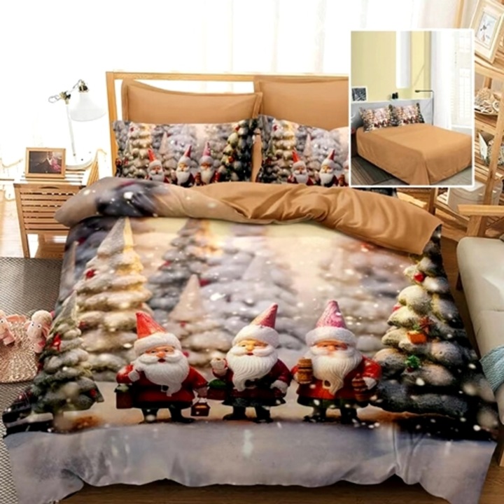 Lenjerie de pat de Craciun, finet, 6 piese, cearceaf pat 220x240cm, cearceaf pilota 200x230cm, 2 fete de perna 50x70 si 2 fete de perna 70x70cm, pentru 2 persoane, Pucioasa, LC122