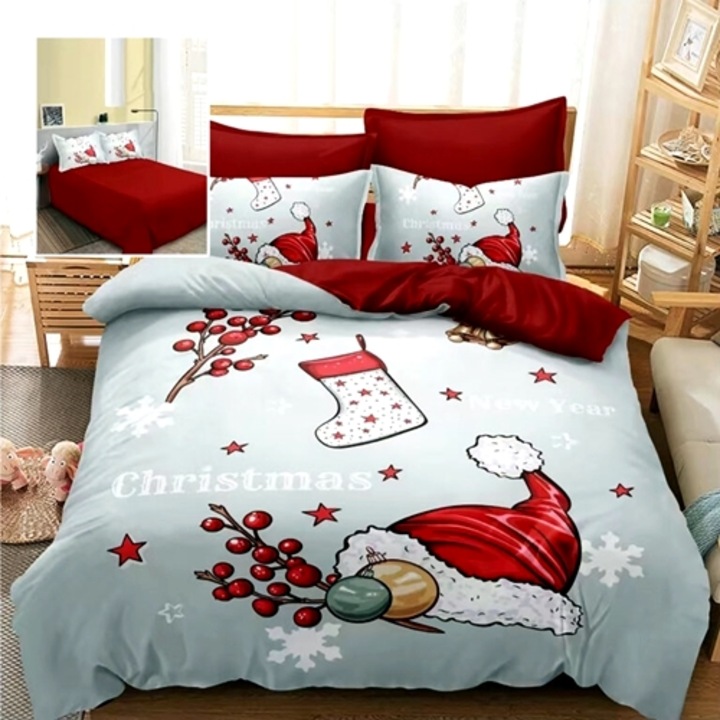 Lenjerie de pat Craciun, finet, 6 piese, pentru pat dublu, multicolor, Ralex Pucioasa, LDP-MC-100128