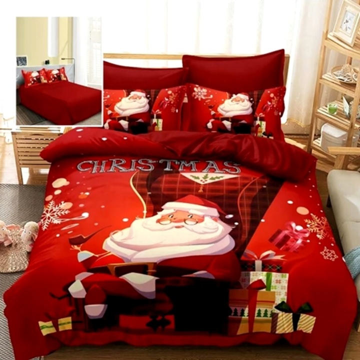 Lenjerie de pat Craciun, finet, 6 piese, pentru pat dublu, multicolor, Ralex Pucioasa, LDP-MC-100129