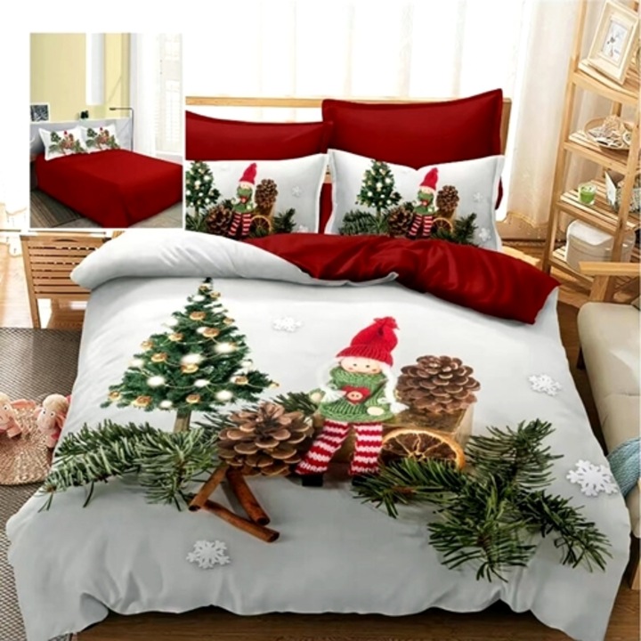Lenjerie de pat Craciun, finet, 6 piese, pentru pat dublu, Pucioasa, CR138