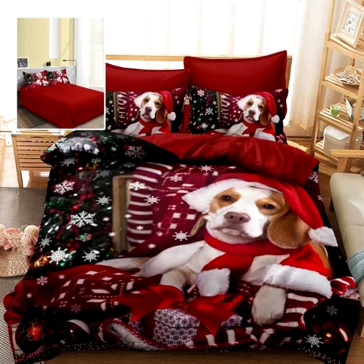 Lenjerie de pat Craciun, finet, 6 piese, pentru pat dublu, multicolor, Ralex Pucioasa, LDP-MC-100139