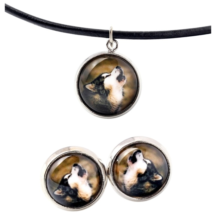 Set colier si cercei Art-Dog, cu pandantiv Alaskan Malamute, multicolor