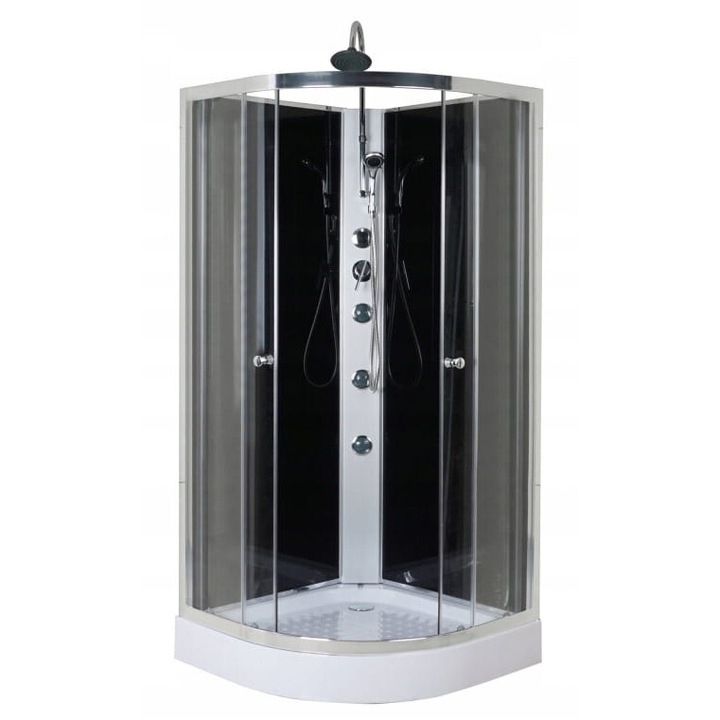 Savana félkör alakú zuhanykabin, hidromasszázs, 80x80x225cm, akril/üveg, fehér/fekete