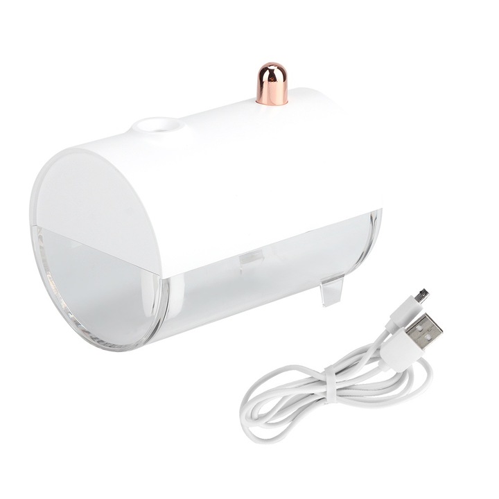 Mini műanyag párásító LED-del, fehér, irodába/otthonra