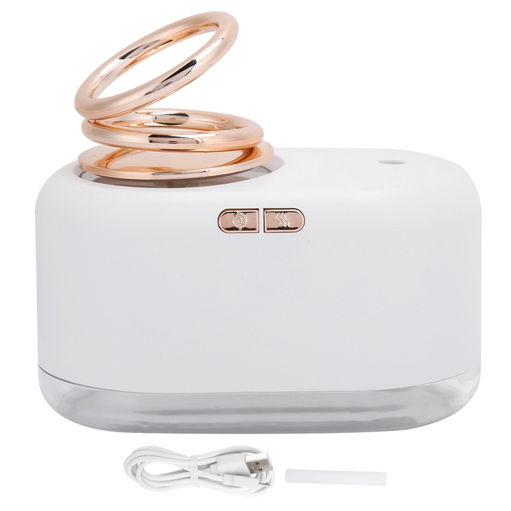 Dupla gyűrűs párásító, 330ml, hordozható, USB, fehér