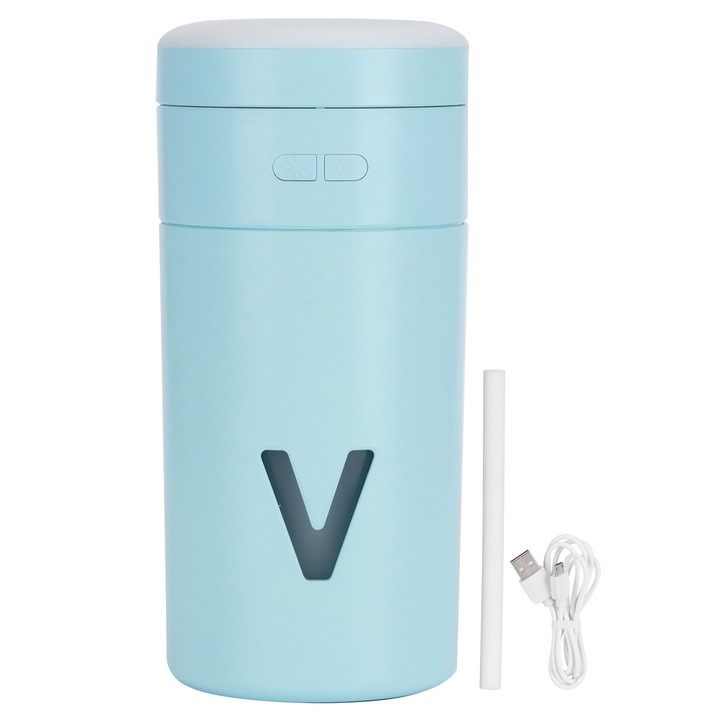 Hordozható párásító USB töltővel, tükrös kialakítással és éjszakai fénnyel, 270 ml, kék