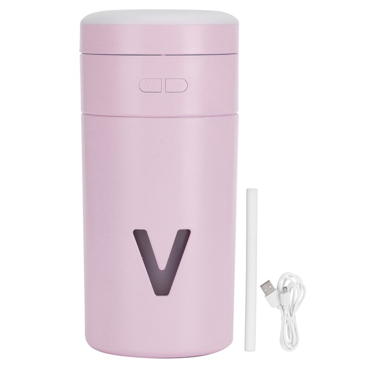 Hordozható párásító USB töltővel, tükrös kialakítással és éjszakai fénnyel, 270 ml, rózsaszín