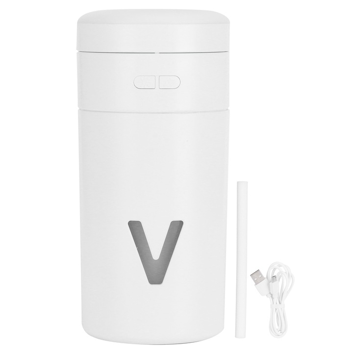 Hordozható párásító USB töltővel, tükrös kialakítással és éjszakai fénnyel, 270 ml, fehér