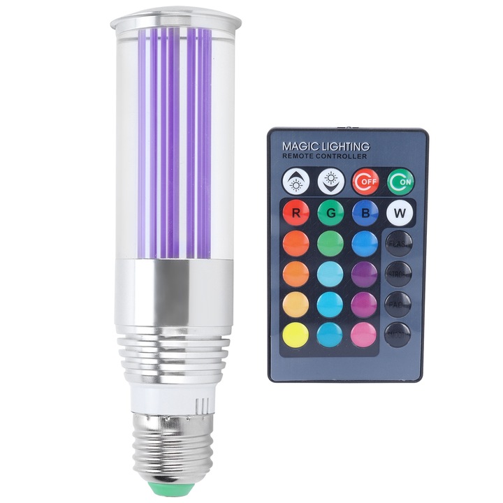 RGB крушка E27 3W с дистанционно управление, 16 цвята, 4 динамични режима, алуминий + кристален абажур