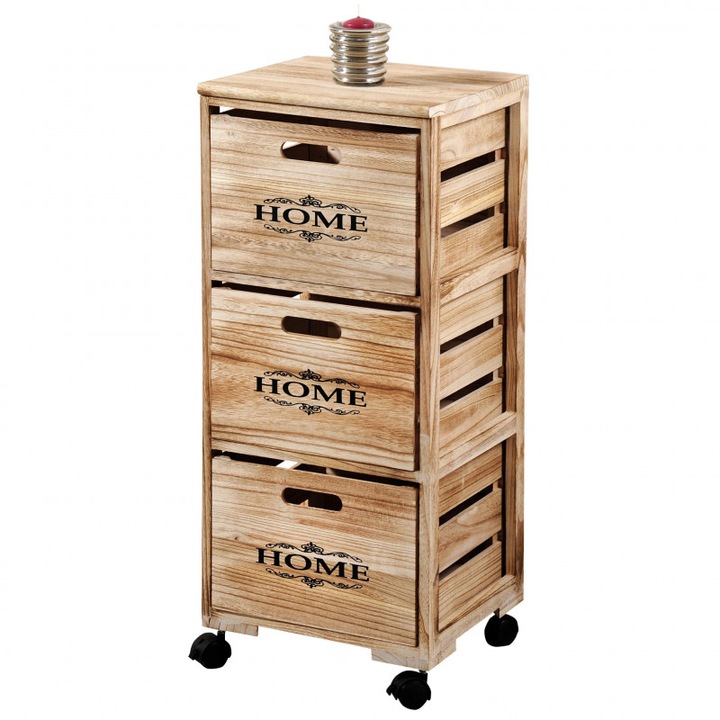 Kerekes szekrény Kesper 14290, 82x32 cm, 3 fiók, FSC nyár rétegelt lemez, Barna