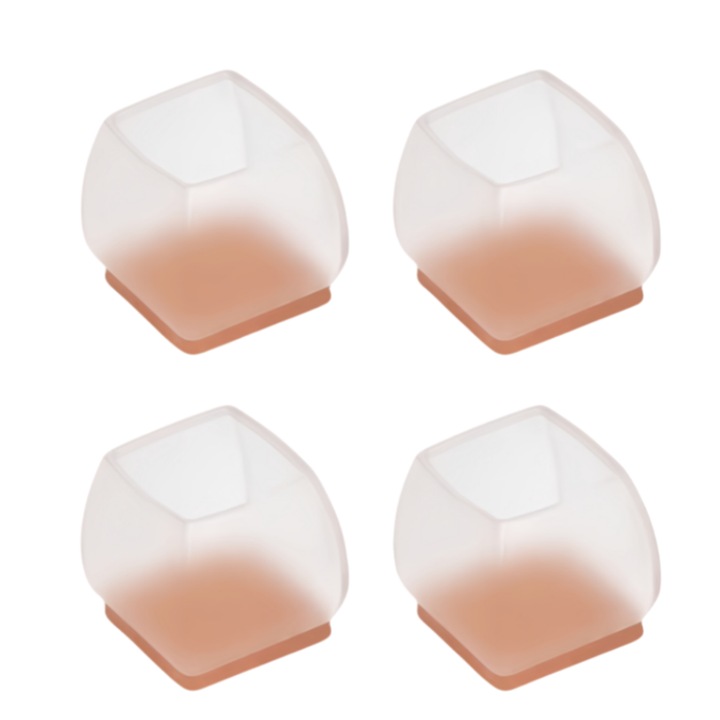 Set 4 protectii picioare scaune, Silicon/Pasla, 40-55mm, Transparent