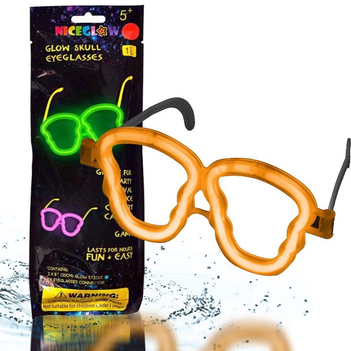 Set Ochelari Craniu Fluorescenti cu Baton Fluorescent, Culori Multiple (Rosu/Verde/Albastru/Galben/Portocaliu/Roz), Accesorii Petrecere pentru Copii +3 Ani, Ideal pentru Petreceri si Activitati Noapte
