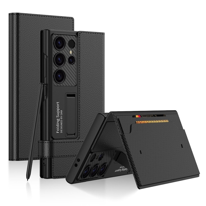 Husa protectie telefon, Magnetica, Piele naturala, Pentru Samsung Galaxy S24 Ultra, Negru