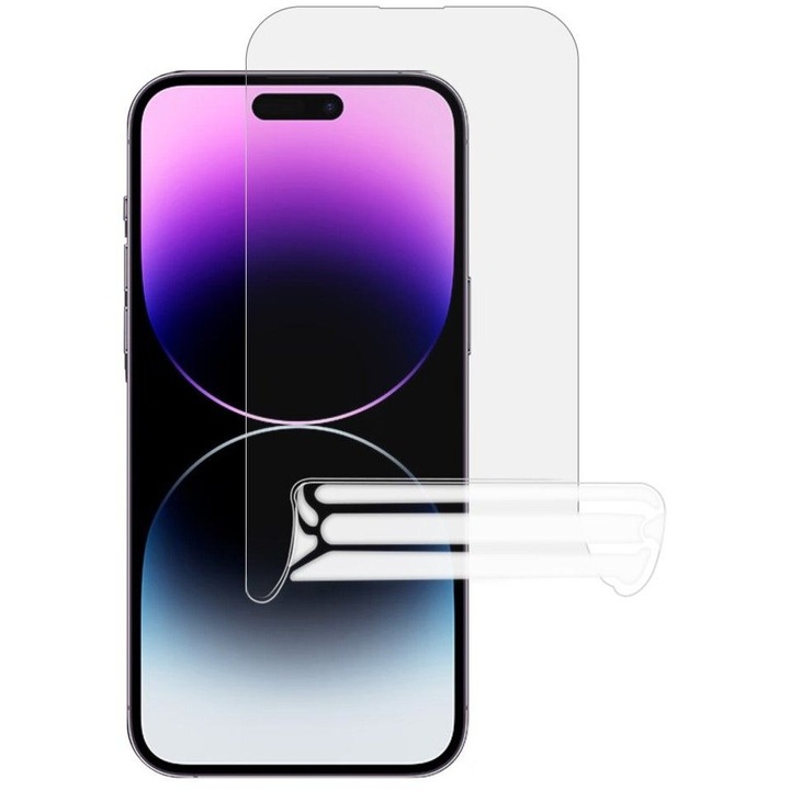 Folie de protectie ecran din silicon, TPU, Perfect fit, compatibila cu iPhone 16, acopera tot ecranul, transparenta, ISAG