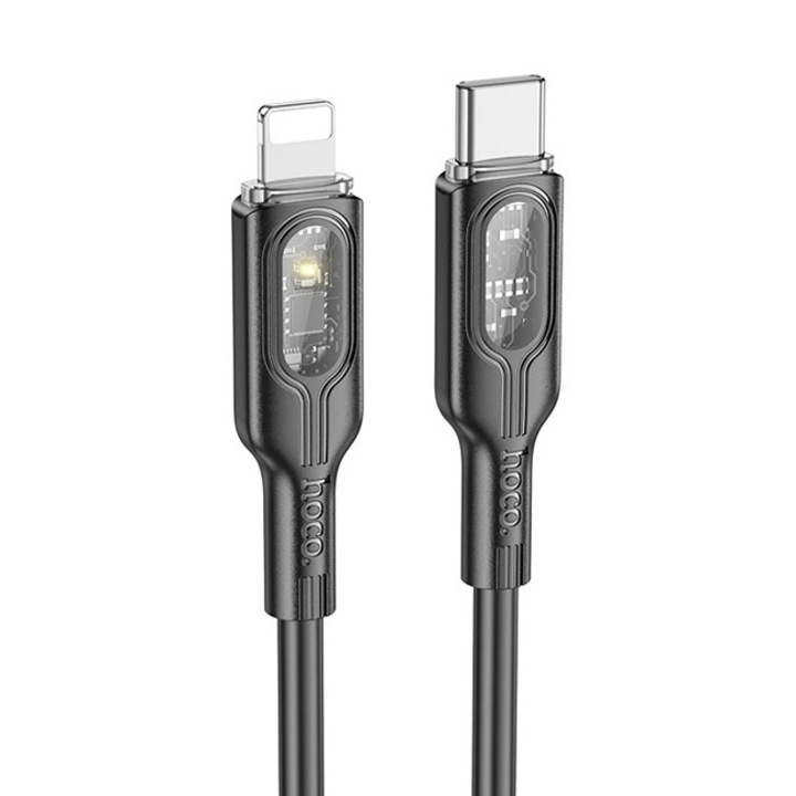 Adatkábel, iPhone kompatibilis, Type-C to Lightning, Hoco U120, teljesítmény 27 W, 1,2 m, fekete