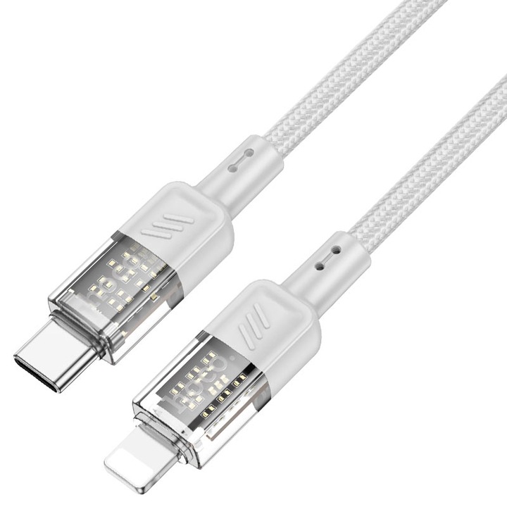 Töltőkábel, iPhone kompatibilis, Type-C to Lightning, Hoco U129, Teljesítmény 27W, 1,2 m, szürke