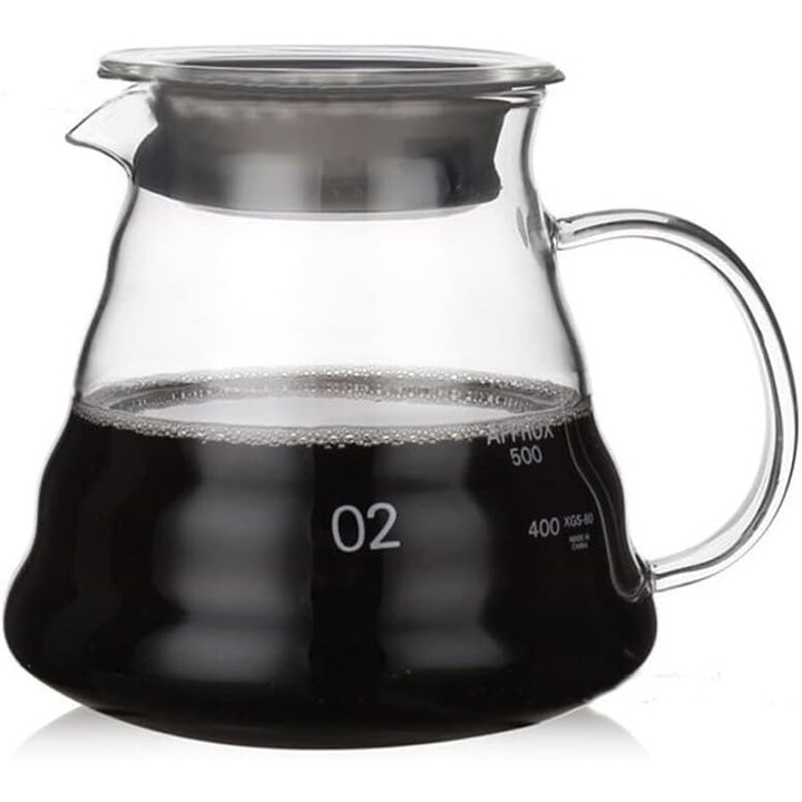 Ceainic din sticla, Ibric cafea din sticla, recipient pentru ceai si cafea cu filtru, capac si maner, sticla rezistenta la caldura borosilicata, 600 ml, compatibil cu masina de spalat vase si cuptor cu microunde, transparent