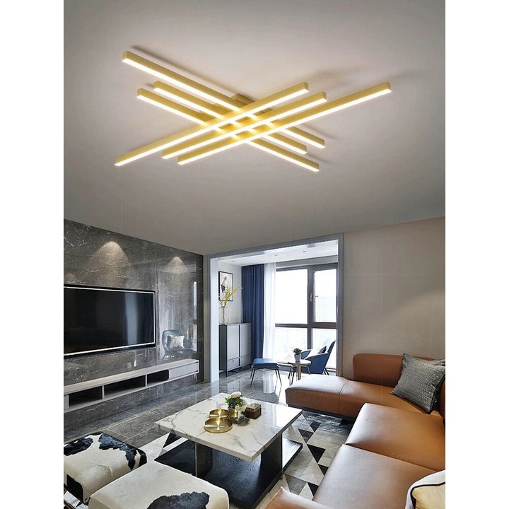 Lustra LED cu 3 functii si telecomanda, 146W, lumina calda/rece/naturala, intensitate reglabila, auriu, LED CONCEPT, LC-R-R9112/6GD