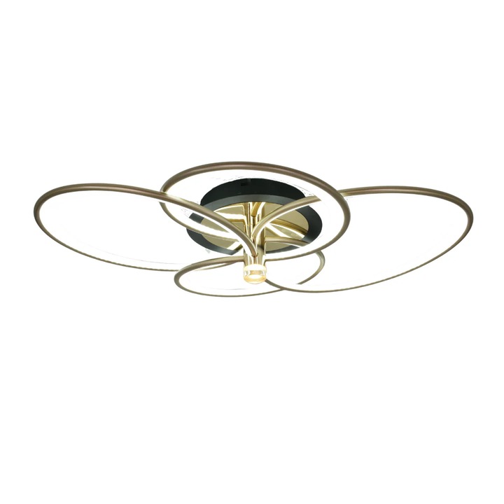 Lustra LED cu 3 functii si telecomanda, 103W, lumina calda/rece/naturala, intensitate reglabila, negru/auriu, LED CONCEPT, LC-R-HX80003-4