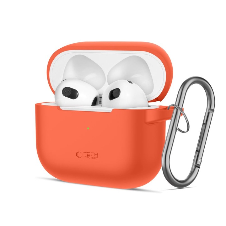 Carcasa Tech-Protect Silicone Hook compatibila cu Apple AirPods 3 Orange