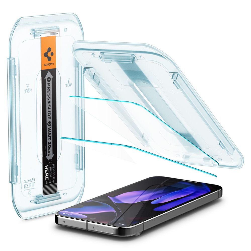 Set 2 folii sticla cu sistem de montare Case friendly Spigen GLAStR EZ FIT compatibil cu Google Pixel 9 / 9 Pro