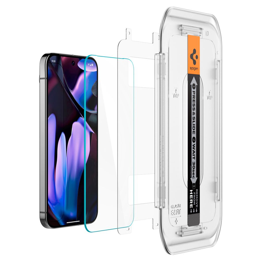 Set 2 folii sticla cu sistem de montare Case friendly Spigen GLAStR EZ FIT compatibil cu Google Pixel 9 / 9 Pro