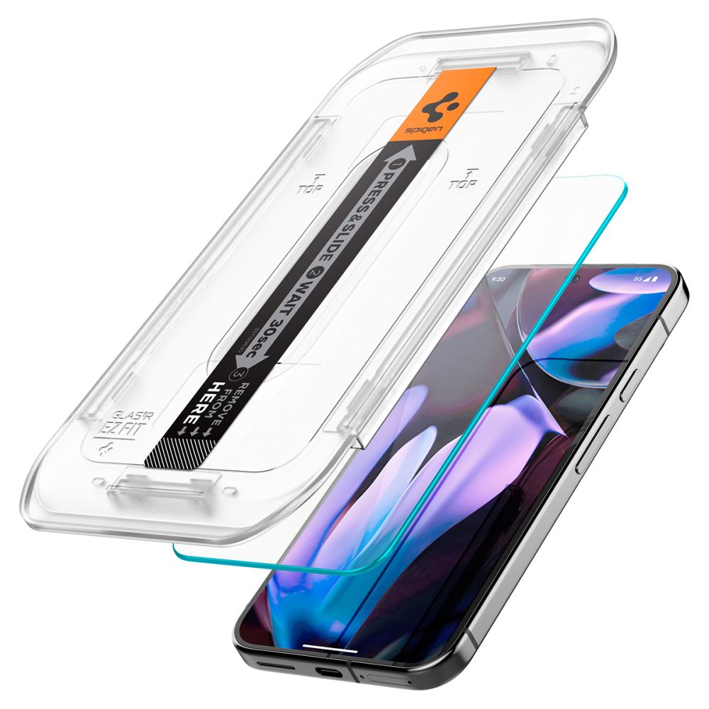 Set 2 folii sticla cu sistem de montare Case friendly Spigen GLAStR EZ FIT compatibil cu Google Pixel 9 / 9 Pro