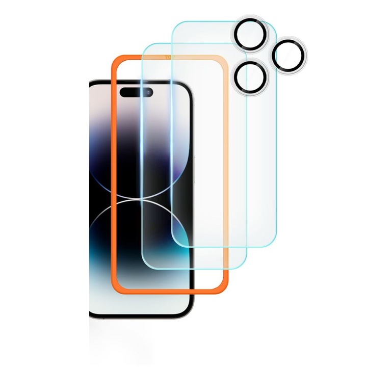 2 db üvegfólia készlet, képernyőhöz és fényképezőgép fóliához TECH-PROTECT Supreme kompatibilis az iPhone 16 Pro Max Clear telefonnal
